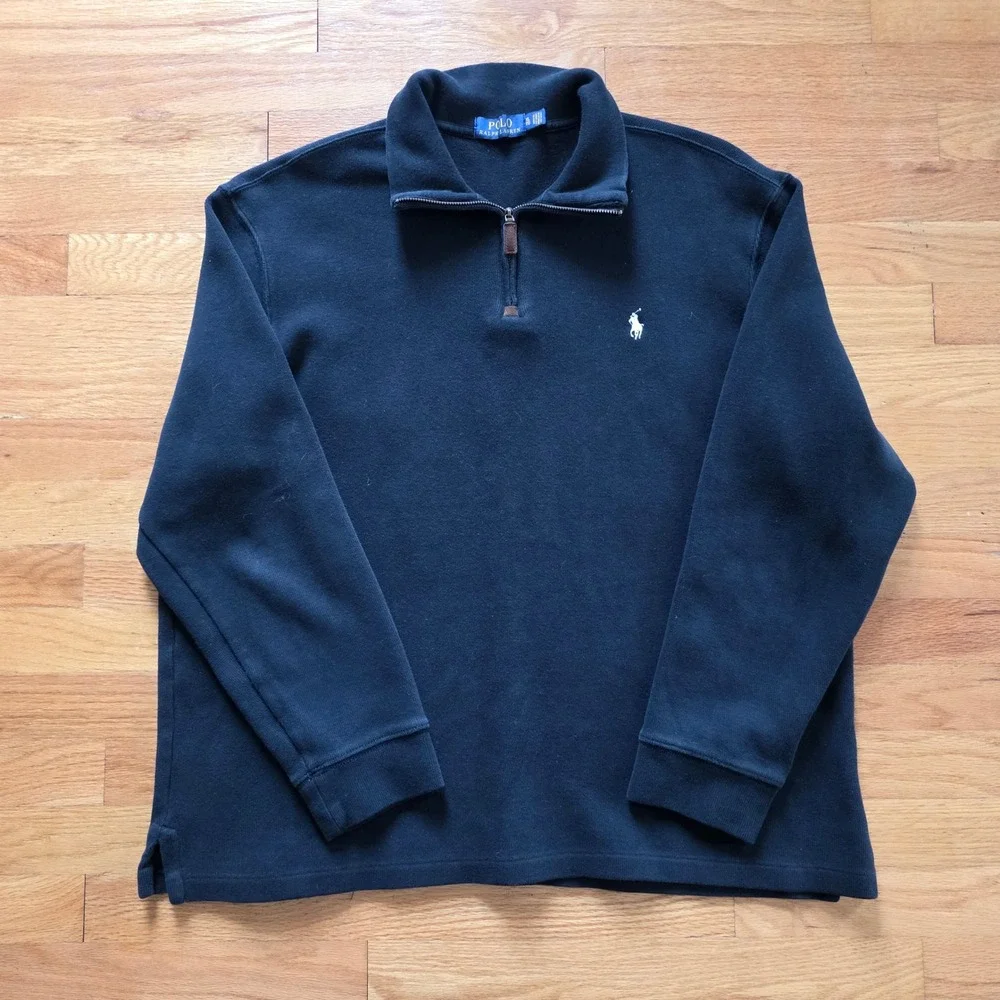 Polo Ralph Lauren Quarter Zip Sweater Mens XL Black Pony Business Casual